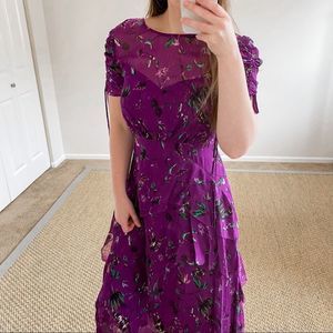 Tanya Taylor Vines Print Tiered Cosette Silk Dress